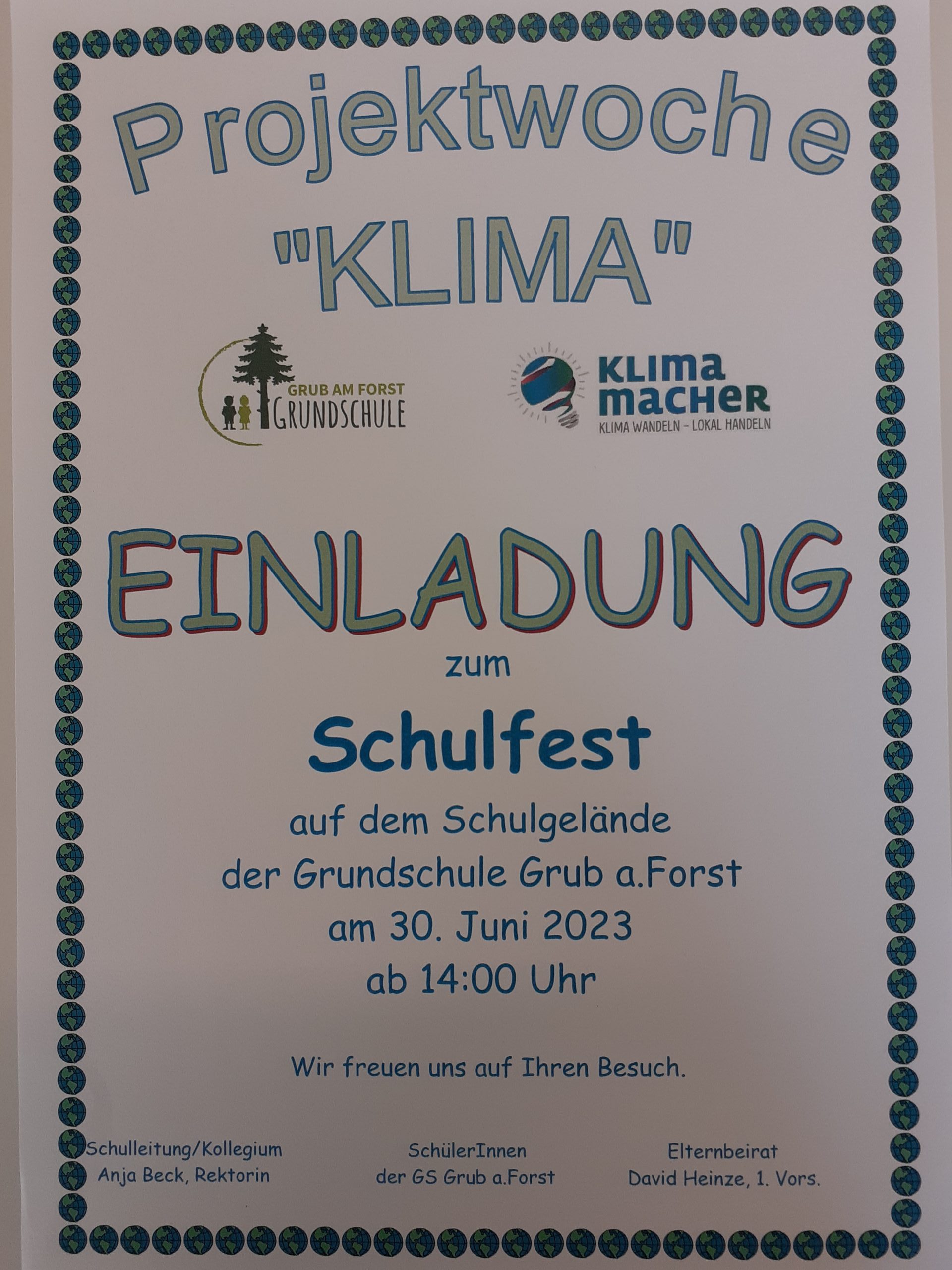 Einladung Zum Schulfest Grundschule Grub Am Forst